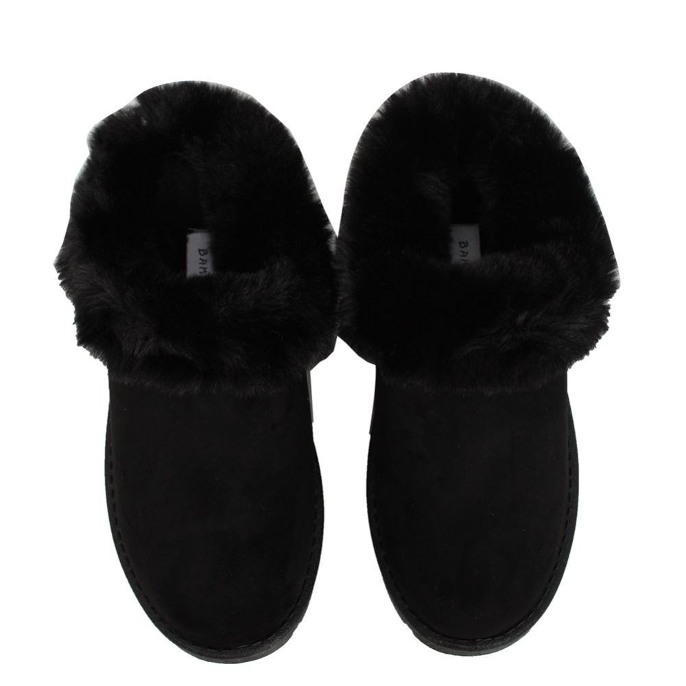 Black Faux Suede Fur Collar Slip On Mules - Picture 6 of 6